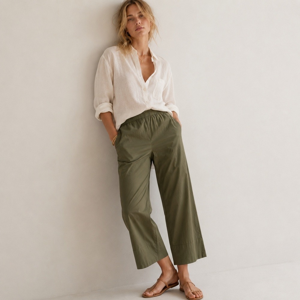 Akris Punto Pull On Farell Mid Rise Wide Leg Pant Sz 8 Olive Green